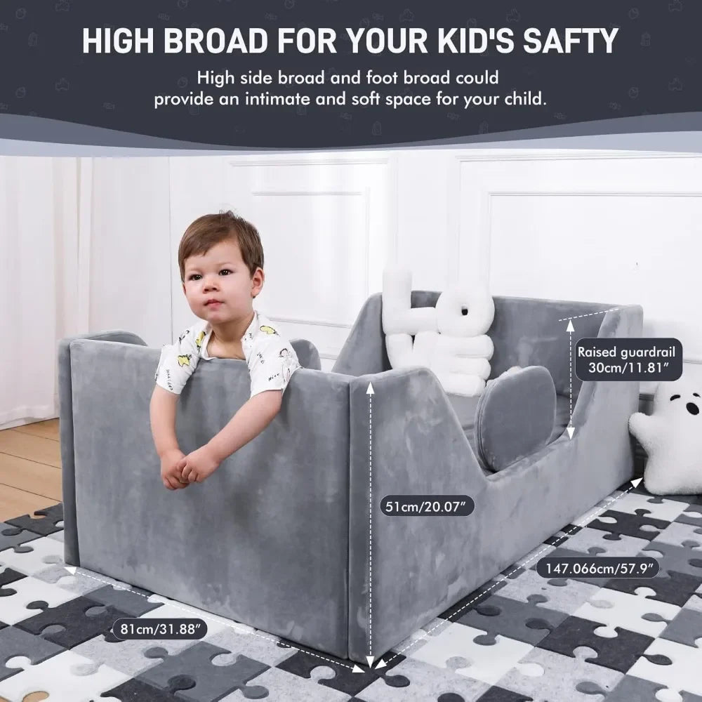 Toddler Bed, Child Bed for Kids with Extra Safety Broad, Standard Crib Size Toddler Bed, Certified Fabric Toddler Beds