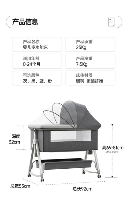 Baby Bed Crib Portable Bassinet Bedside Liftable Cradle Bed Playpen Newborn With Changing Table Storage Bag Mosquito Net