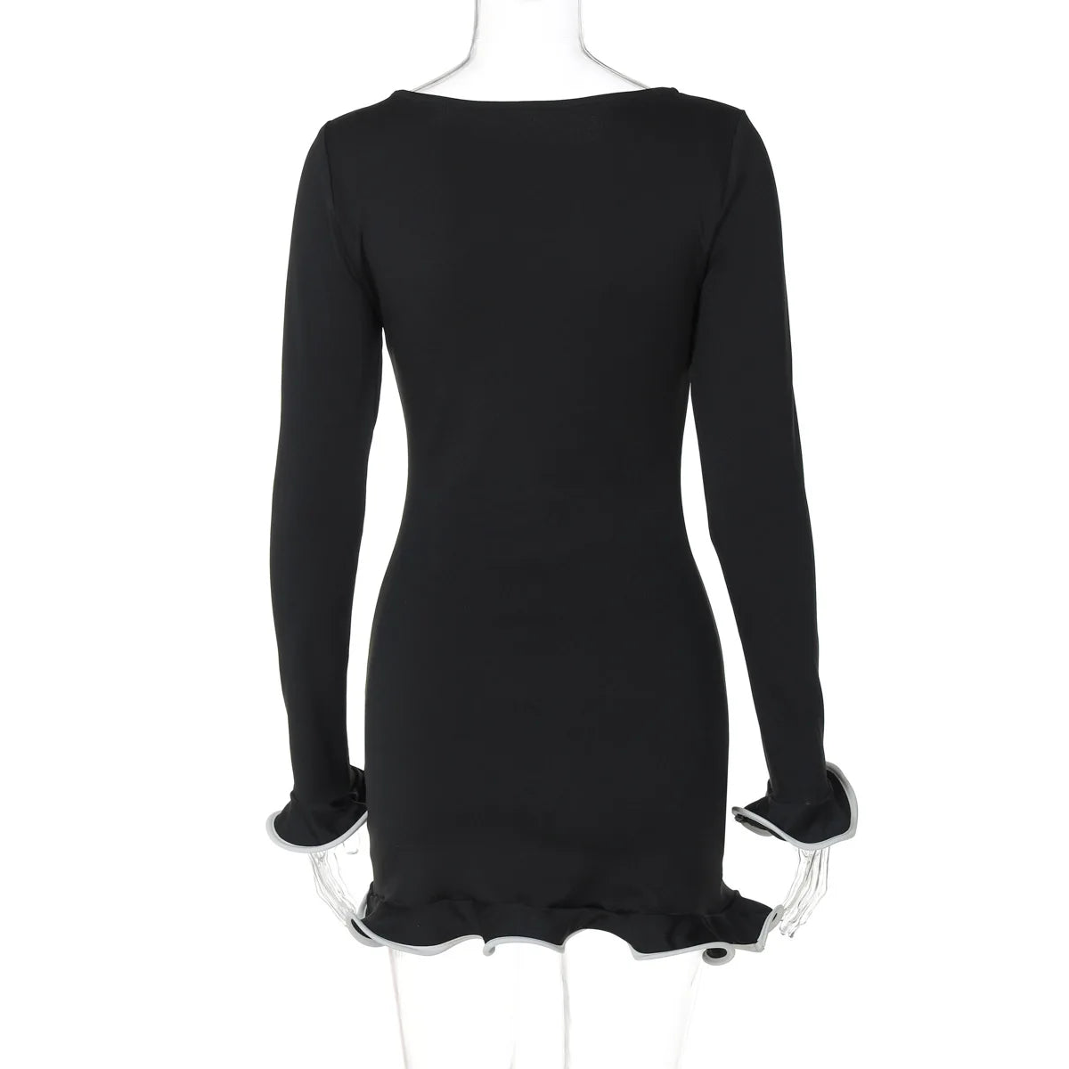 New Knitted Ruffle High Waist Mini Dress Women's Sexy Slim Long Sleeve Short Skirt Bodycon Dress Fall Luxury Crochet Clothes