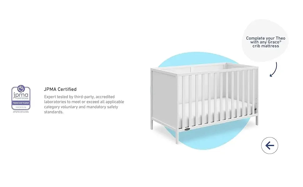 3-in-1 Convertible Crib (White) - Gold Certified, Converts to Toddler Bed & Daybed, Fits Standard Full-Size Crib Matt