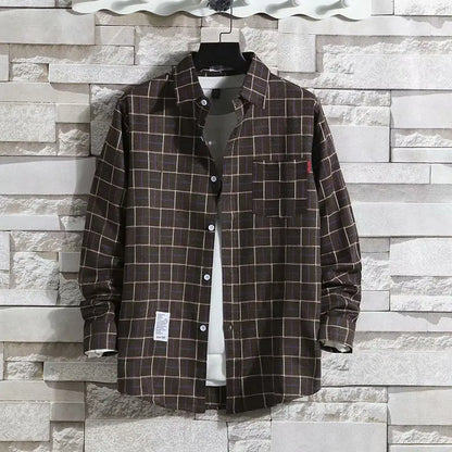 Spring New Korean Style Plaid Shirts Men's Handsome Long-sleeved Loose Casual All-matching Shirt Coats 2026 Trend Men's Clothing