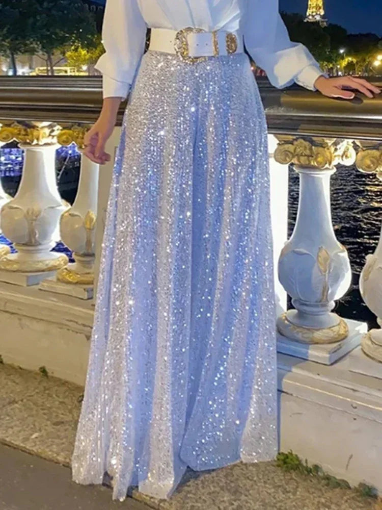 BWQ Splice Sequins Maxi Dresses For Women Fashion Folds Loose V Neck Elegant Dress Femme Party Evening Dresses Luxury 2026