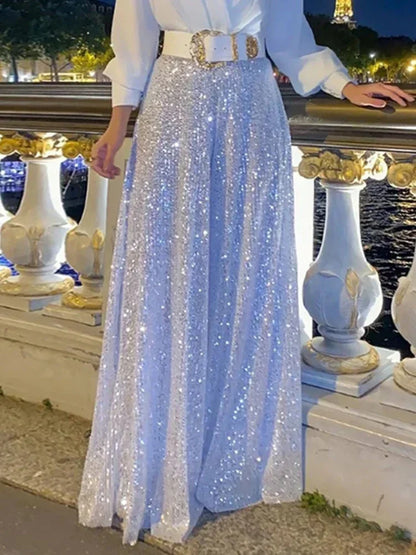 BWQ Splice Sequins Maxi Dresses For Women Fashion Folds Loose V Neck Elegant Dress Femme Party Evening Dresses Luxury 2026