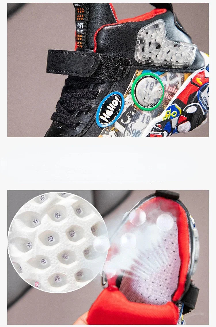 Autumn Kid Sneakers Chunky Versatile Basketball Sneakers for Children Fashion Causal Non-slip Boys School Sports Shoes Hook Loop