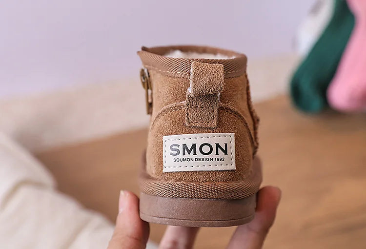 2025 New Winter Baby Snow Boots leather Warm Plush Little Boys Shoes Non-slip Fashion Toddler Girls Boots