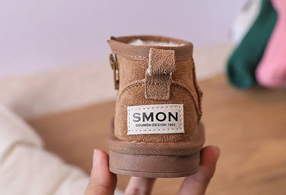 2025 New Winter Baby Snow Boots leather Warm Plush Little Boys Shoes Non-slip Fashion Toddler Girls Boots