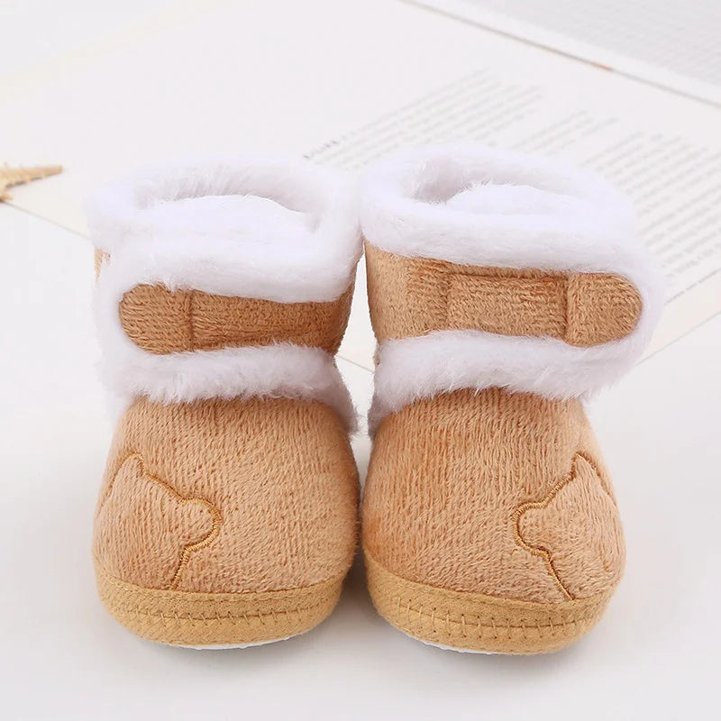 Winter Snow Baby Boots Cute Bear Warm Fluff Balls Indoor Soft Sole Infant Newborn Toddler Baby Shoes 0-18M