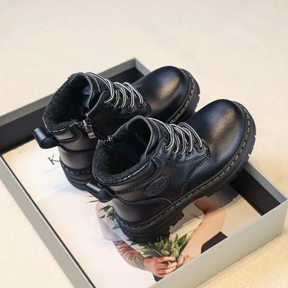 Classic Children Biker Boots Kids Tooling Boot Winter Child Plus Velvet Warm Snow Boot Anti-slip Wear-resistant Girls Boys Shoes