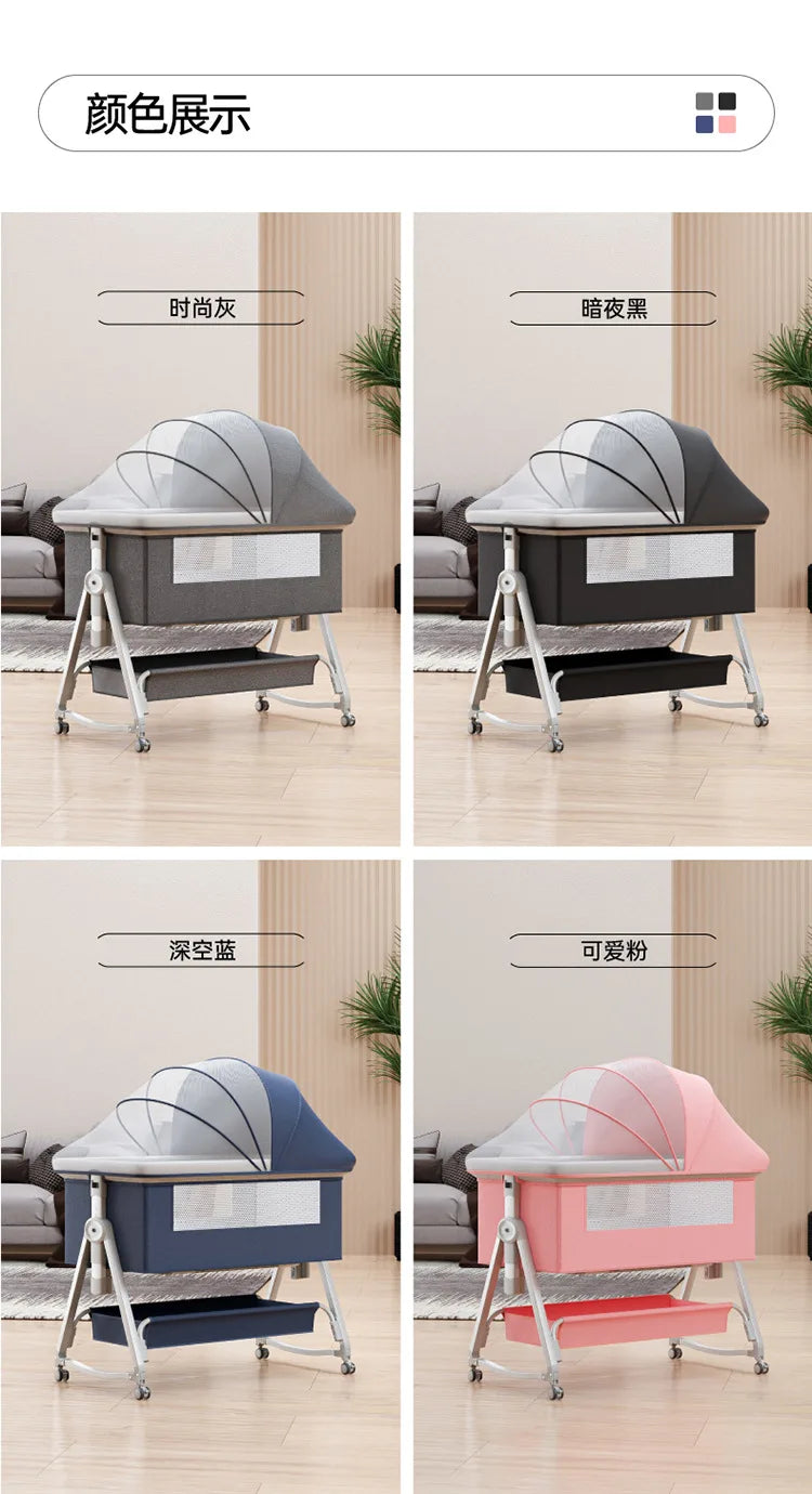 Baby Bed Crib Portable Bassinet Bedside Liftable Cradle Bed Playpen Newborn With Changing Table Storage Bag Mosquito Net
