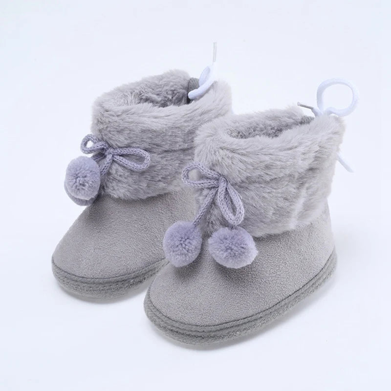 Winter Plus Velvet Snow Booties For Baby Warm Boots Shoes baby Girl Shoes Pompom Soft Sole Indoor Walking Shoe