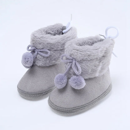 Winter Plus Velvet Snow Booties For Baby Warm Boots Shoes baby Girl Shoes Pompom Soft Sole Indoor Walking Shoe