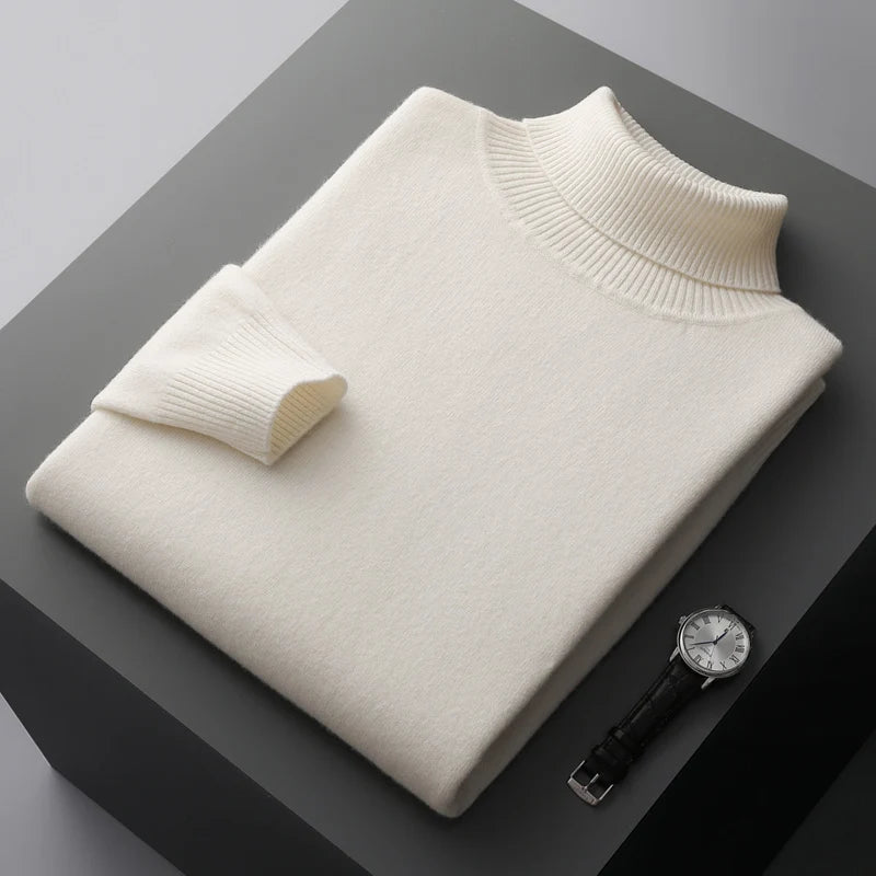 Autumn and winter new 100% merino cashmere sweater men's knitted pullover padded warm turtle neck fashion loose plus size coat