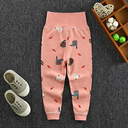 Baby Girls Boys Pants Toddler Bottoming Leggings Children Cotton Cartoon Trousers High Waist 2024 Autumn Newborn Kids Clothing