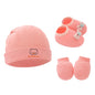 New Newborn Baby Cotton Beanies Hospital Hat Mittens Shoes Sets Solid Stretchy Infant Warm Cap Gloves 0-1 Years Old