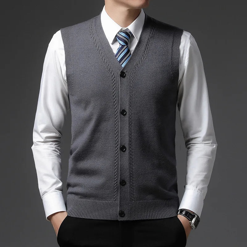 2026 Men's New Autumn and Winter Vest Young Casual Warm Knit Sleeveless Base Shirt Solid Color Jacquard Cardigan Vest