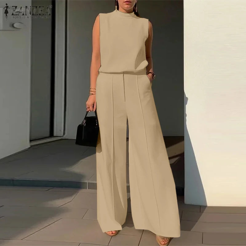 Elegant Chic Women 2-Pieces Sets ZANZEA Woman 2026 Trouser Suits Fashion 2pcs Outfits Tank Top and Wide Leg Pant Suits Oversize