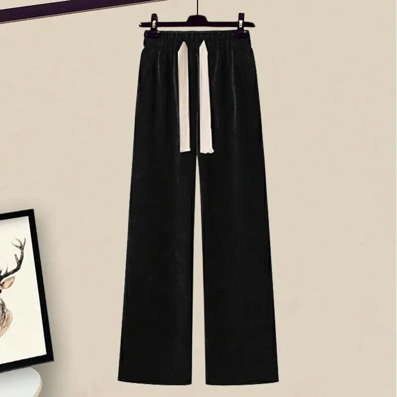 Autumn/Winter Women's Set 2026 New Korean Edition Casual Sweater Waist Cinching and Slimming Wide Leg Pants Two-piece Set
