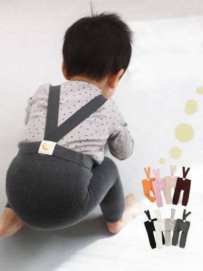 2025 Spring Fashion Boy Baby Solid High Waist Overalls Girl Children Cotton Leggings Infant Casual Suspenders Pants Kid Trousers