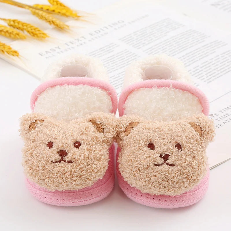 Winter Warm Newborn Baby Boy Girl Boots Cute Bear Soft Toddler Shoes First Walkers Anti-slip Booties Infant Fur Snow Boots 0-18M