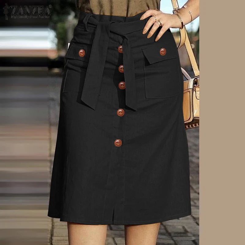 ZANZEA Cargo Skirts Elegant Women Evangelical Faldas  Mujer Office Lady High Waist Saias Summer 2025 Casual Buttons Up Jupes