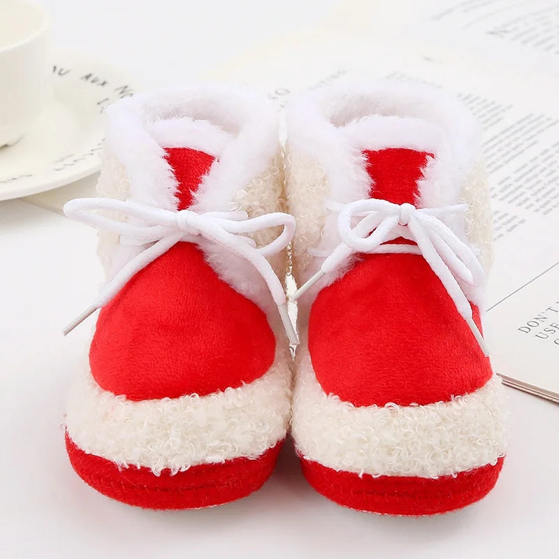 Korean Style Patchwork Plush Baby Shoes - Soft Sole, Cotton Padded, Lace-up Snow Boots for Adorable Boys and Girls 0-18M