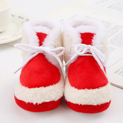 Korean Style Patchwork Plush Baby Shoes - Soft Sole, Cotton Padded, Lace-up Snow Boots for Adorable Boys and Girls 0-18M