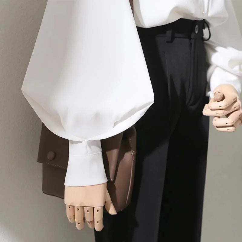 Woman Spring Autumn Style Blouses Shirt Lady Long Lantern Sleeve Stand Collar Loose Blouse Tops