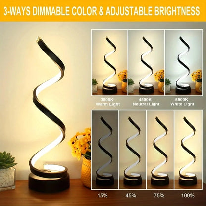 Table Lamps for Living Room, Modern Spiral Dimmable LED Table Lamp, Small Bedside Lamps, Nightstand Lamp for Bedroom Office Home