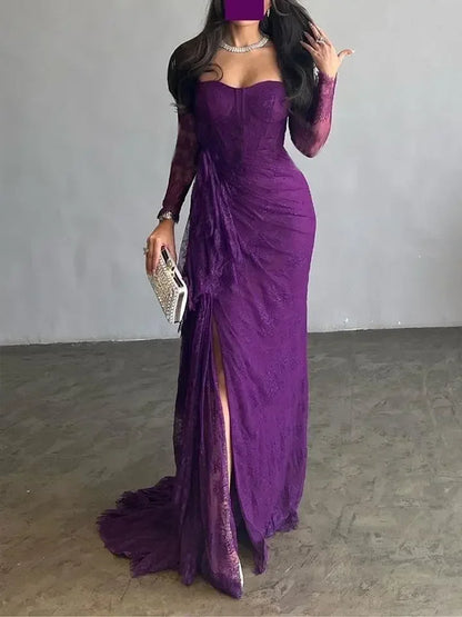 2026 New Long Dresses for Party Evening Formal Bodycon Summer Clothes Women Autumn Summer Lace Floor-Length Dress