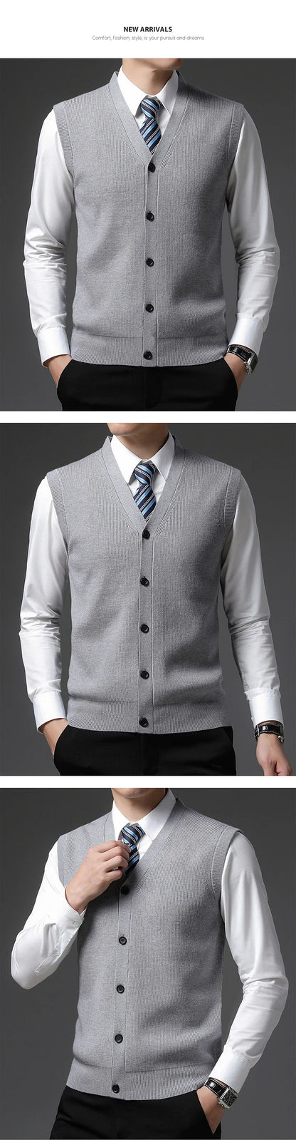 Men's Winter Knit Sweater Vest Young Men's Solid Color All-in-one Wool Vest Cardigan Top Men's Wear