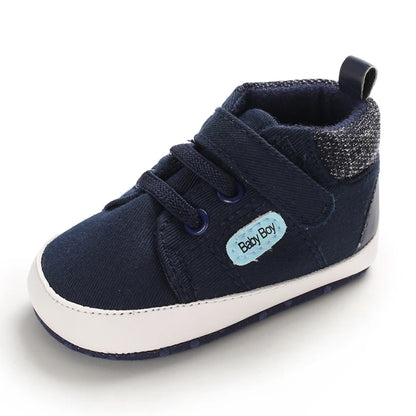 Lucky Blue Newborn Infant Toddler Boy Girl Casual Breathable Soft Cloth Bottom  Anti-slip PU Leather First Walkers Canvas Shoes