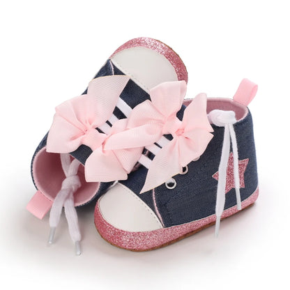 Lucky Blue Newborn Infant Toddler Boy Girl Casual Breathable Soft Cloth Bottom  Anti-slip PU Leather First Walkers Canvas Shoes