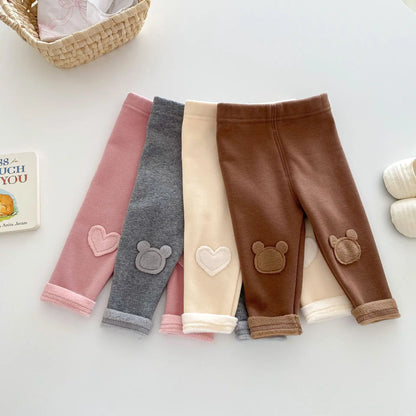 Girls Leggings 2026 Winter 0-5Y Children's Clothes Baby Girls Patch Plus Velvet Warm Pants Trousers