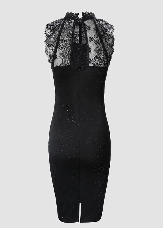 Women's Dresses 2026 Summer Fashion Glitter Print Contrast Lace Casual O-Neck Sleeveless Skinny Mini Party Dress