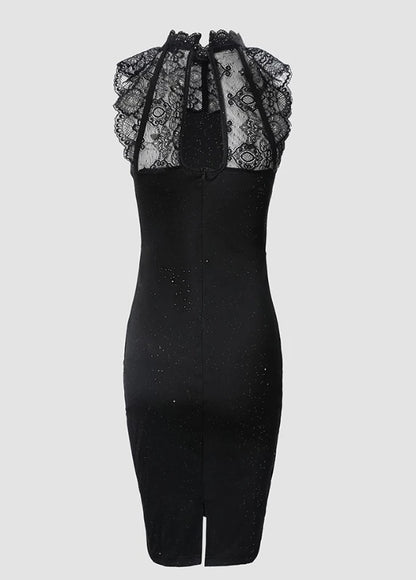 Women's Dresses 2026 Summer Fashion Glitter Print Contrast Lace Casual O-Neck Sleeveless Skinny Mini Party Dress