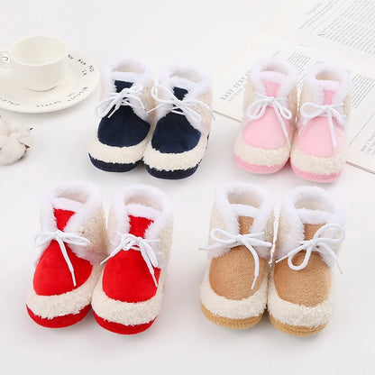 Baywell Baby Boots Newborn Winter Plush Snow Booties for Infant Boys Girls Soft Comfortable Lace Up Warming Shoes