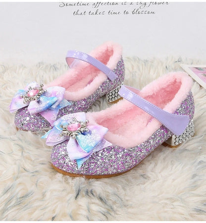 Disney Girls Show Frozen Princess Elsa Shoes Winter Girls Baby Shoes Children Blue Pink Crystal Shoes Sandals Size 23-36