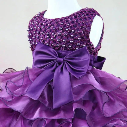 Tutu Beading Flower Baby Girl Dress For Wedding Party Sleeveless Infant Baby Dresses For 1st Birthday Toddler Baptism Clothes