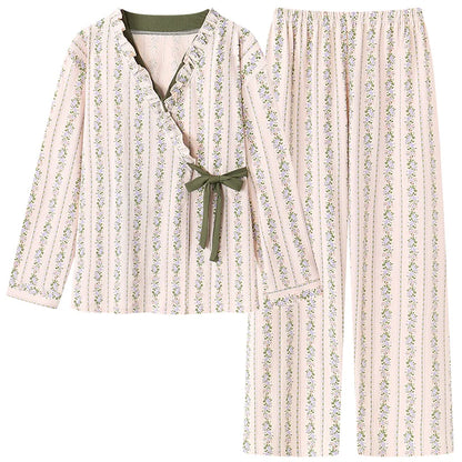 Spring Autumn V-Neck Pajamas Female Pajamas Sets Elegant Floral Japanese Kimonos For Women Big Yards M-4XL Cotton