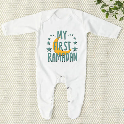 My First Eid/Ramadan Print Baby Sleepsuit Newborn Bodysuit Infant Long Sleeve Romper Ramadan Islamic Muslim Baby Keepsake Outfit