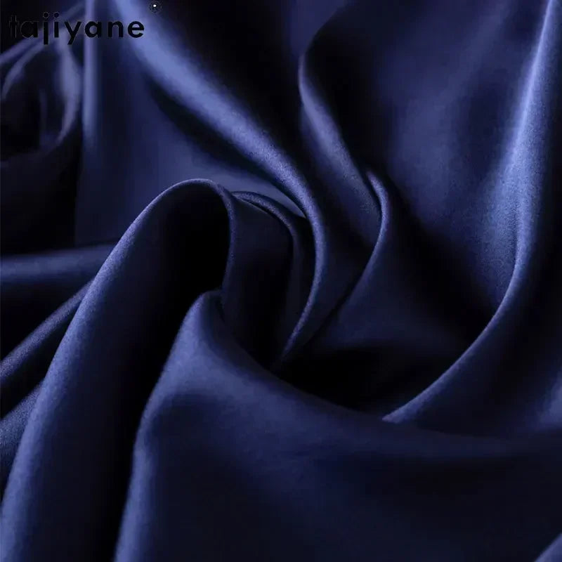 Tajiyane Women's 93% Mulberry Silk 7% Spandex 19 momme satin Silk Buttons long sleeve shirt Top Blouse office work chemise femme