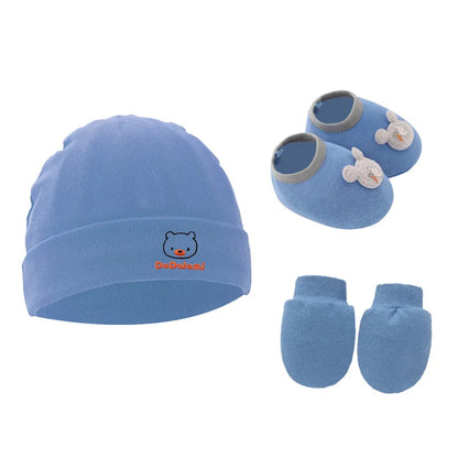 New Newborn Baby Cotton Beanies Hospital Hat Mittens Shoes Sets Solid Stretchy Infant Warm Cap Gloves 0-1 Years Old
