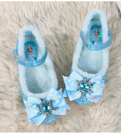 Disney Girls Show Frozen Princess Elsa Shoes Winter Girls Baby Shoes Children Blue Pink Crystal Shoes Sandals Size 23-36