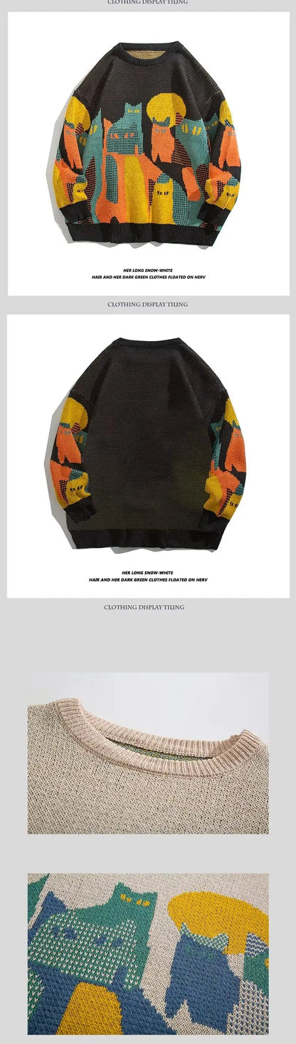 Men Spring Oversized Harajuku Sweater Vintage Cartoon  Anime Knitted Men's Rock Hip Hop Rap Pullover Women Home Fashion Sweater