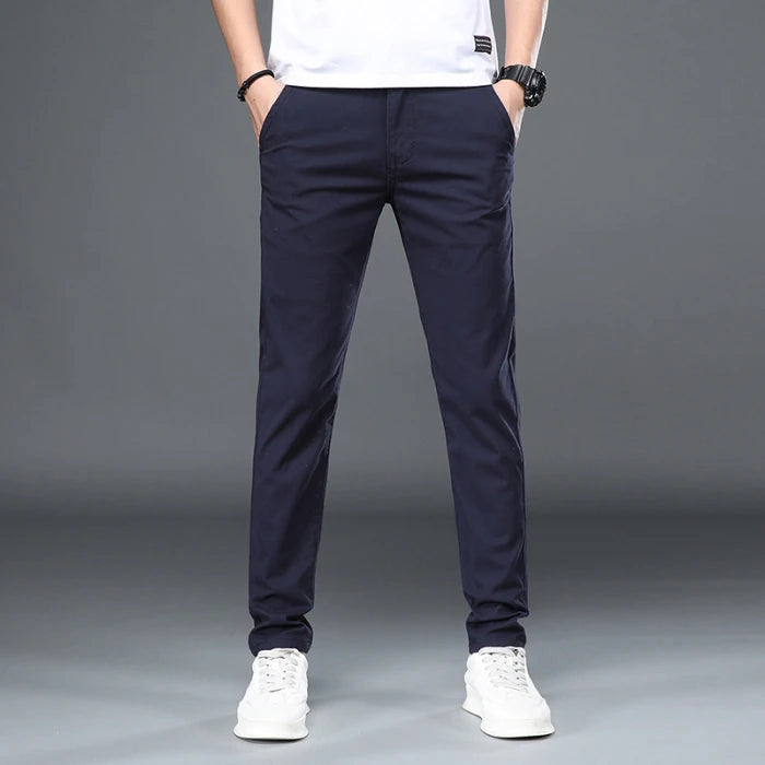 KUBRO Korean Style Cotton Soft Elastic Slim Straight Trousers Summer Thin Office Fashion Versatile Men's Business Casual Pants