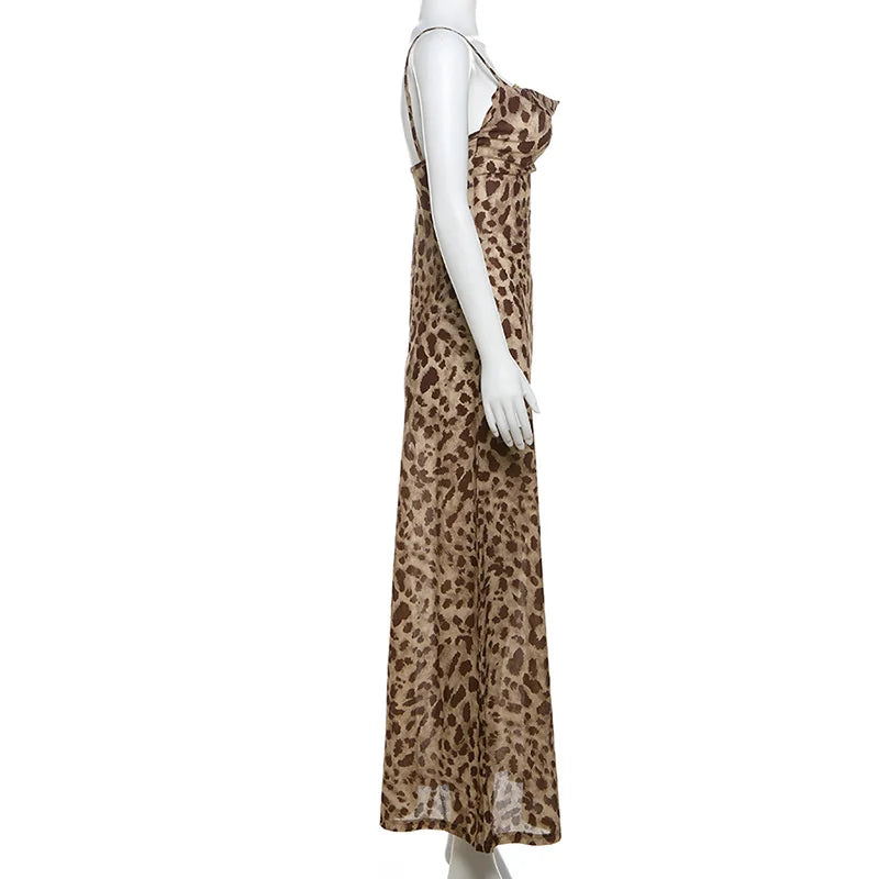 Vintage Leopard Print Chiffon Sexy Cami Dress Women V Neck Sleeveless Party Dress Fashion 2026 Summer Streetwear Dress