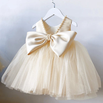 Toddler Baby Girls Summer Big Bow Baptism Dresses for Birthday Party Wedding Dress Children Costumes Princess Fluffy Prom Gown