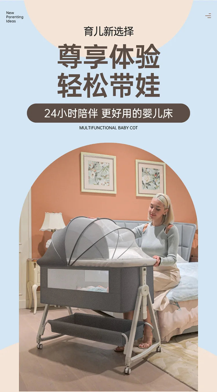 Baby Bed Crib Portable Bassinet Bedside Liftable Cradle Bed Playpen Newborn With Changing Table Storage Bag Mosquito Net
