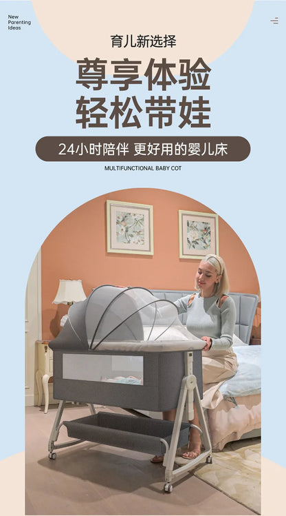 Baby Bed Crib Portable Bassinet Bedside Liftable Cradle Bed Playpen Newborn With Changing Table Storage Bag Mosquito Net