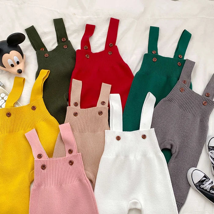 2025 New Autumn Infant Baby Knitted Jumpsuit Overalls Toddler Baby Boys Girl Trousers Knitted Solid Color Newborn Baby Pants